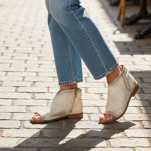 Felmini Cream Ankle Booties with Open-Toe and Low Heel